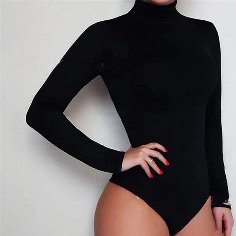 Black Long Sleeve Turtleneck Bodysuit Women