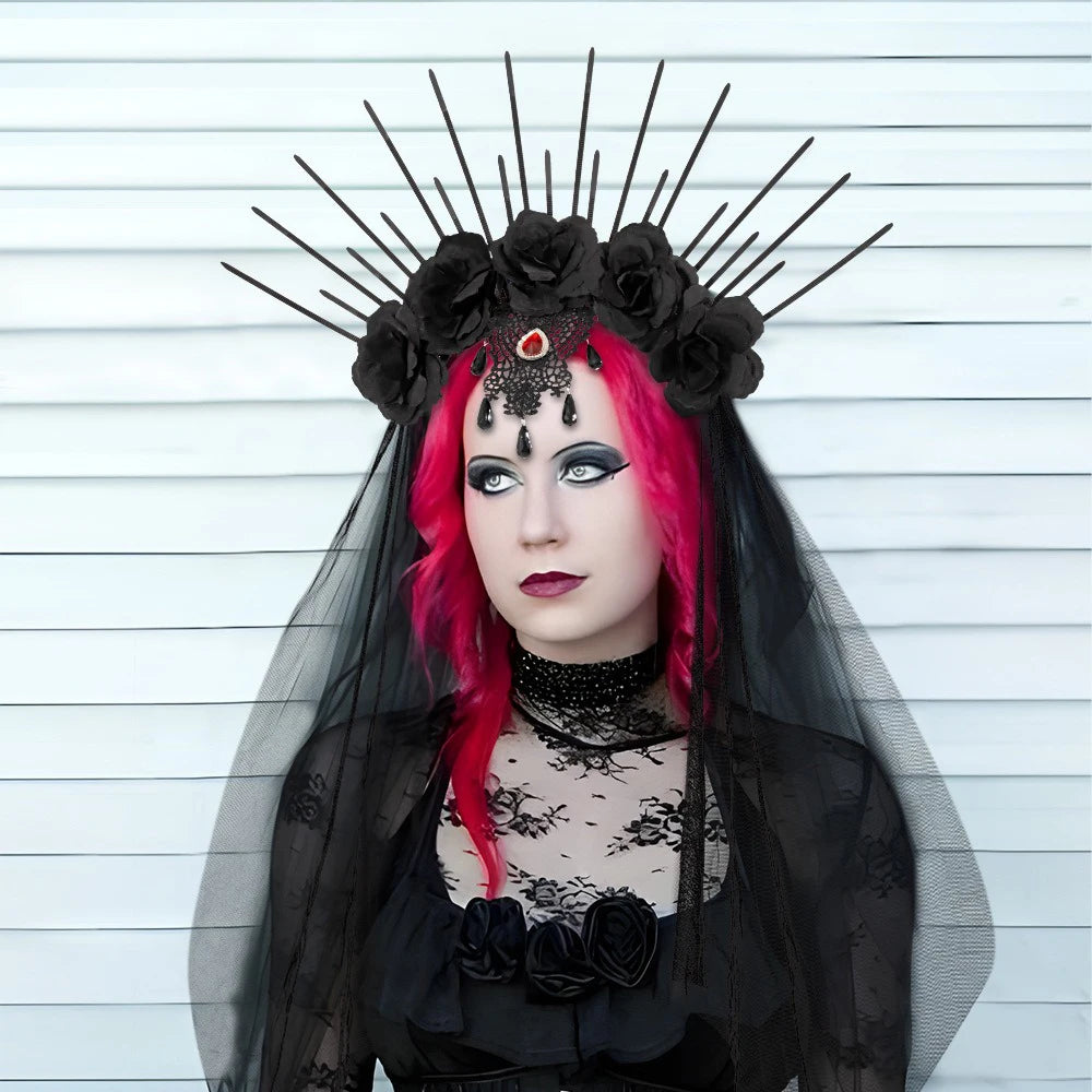 Halloween Queen Retro Mesh Floral Headband