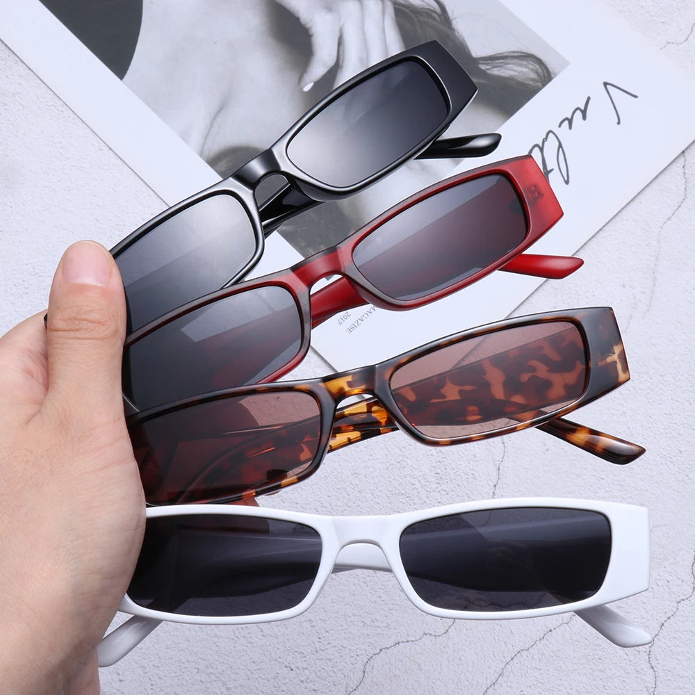 Retro Narrow Rectangle Leopard Frame Sunglasses
