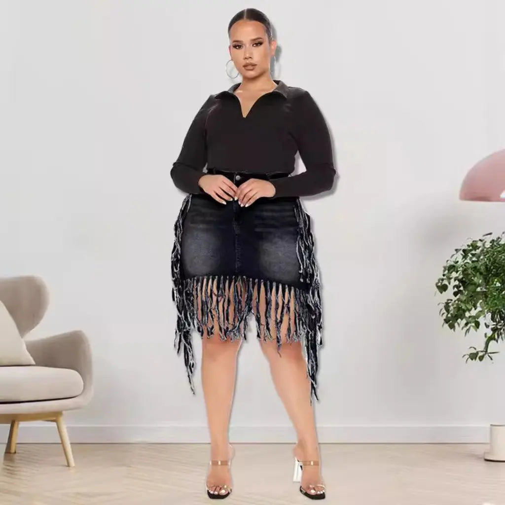 Large Tassel Denim Skirt Women