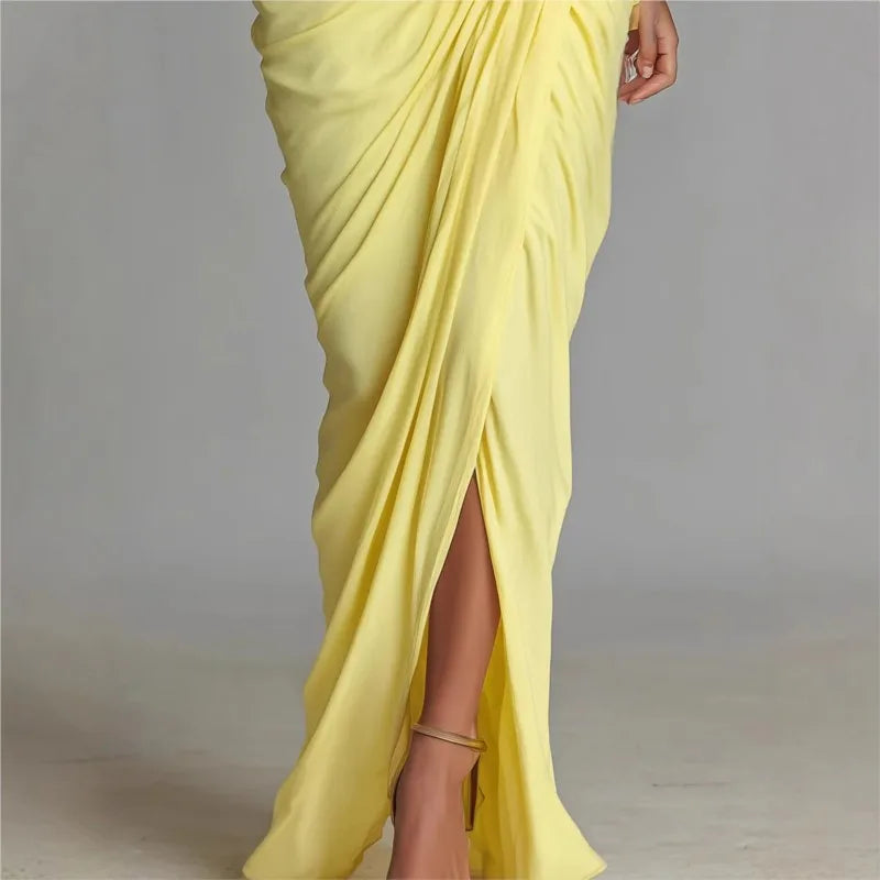 Yellow Backless Half Sleeve Maxi Dress Women