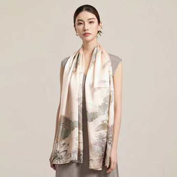 Women’s Long Floral 100% Silk Print Scarf