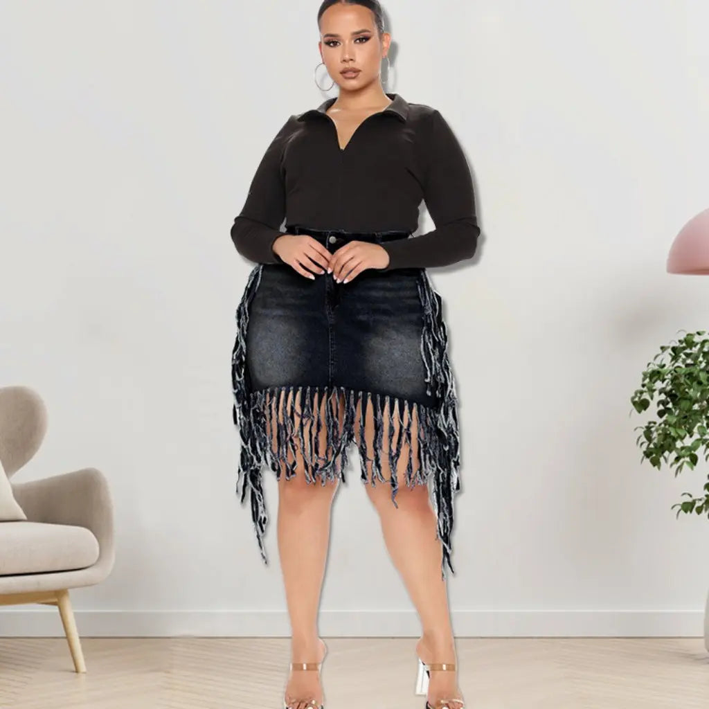 Large Tassel Denim Skirt Women