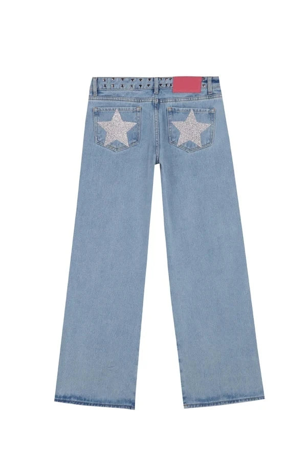 Vintage Star Print High Waist Jeans Women