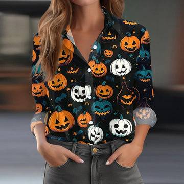 Halloween Pumpkin Bat 3D Print Shirt Women