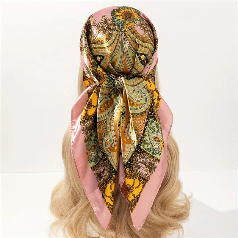 Satin Square Hijab Elegant Silk Neckerchief