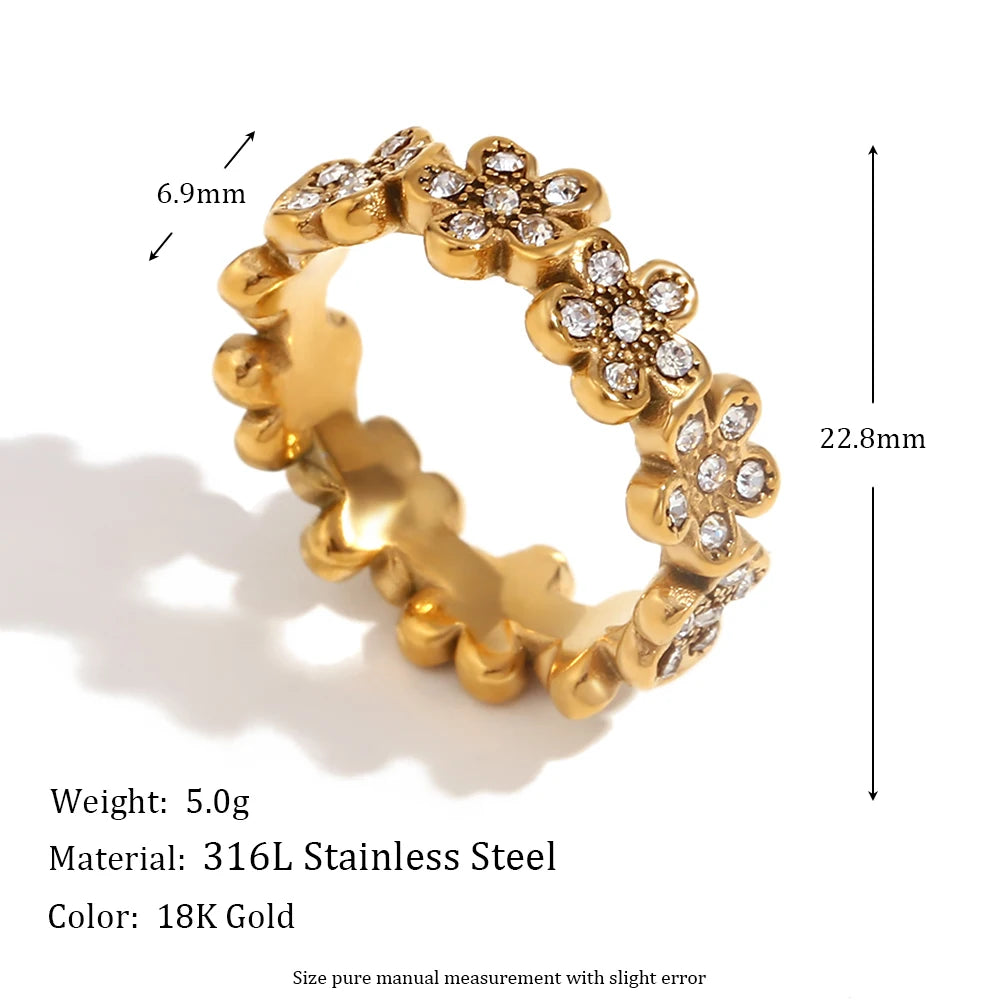 Small Daisy Flower Micro Inlaid Gold Ring