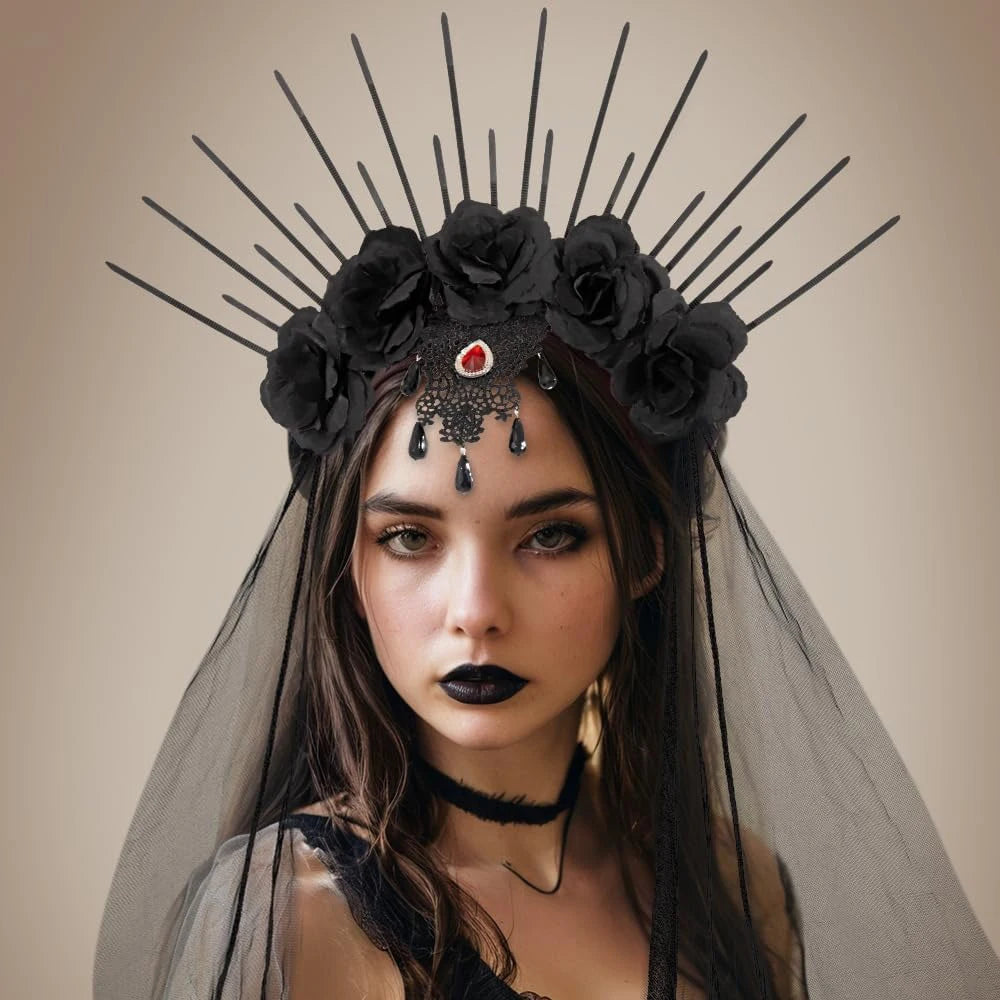 Halloween Queen Retro Mesh Floral Headband