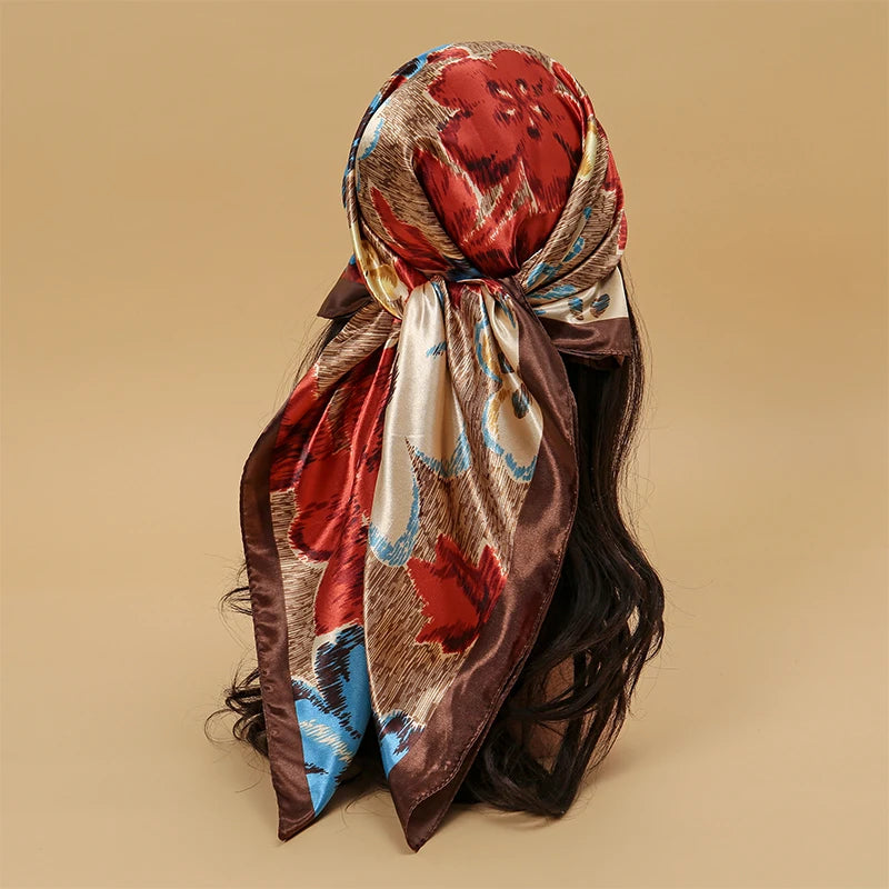 Satin Square Hijab Elegant Silk Neckerchief