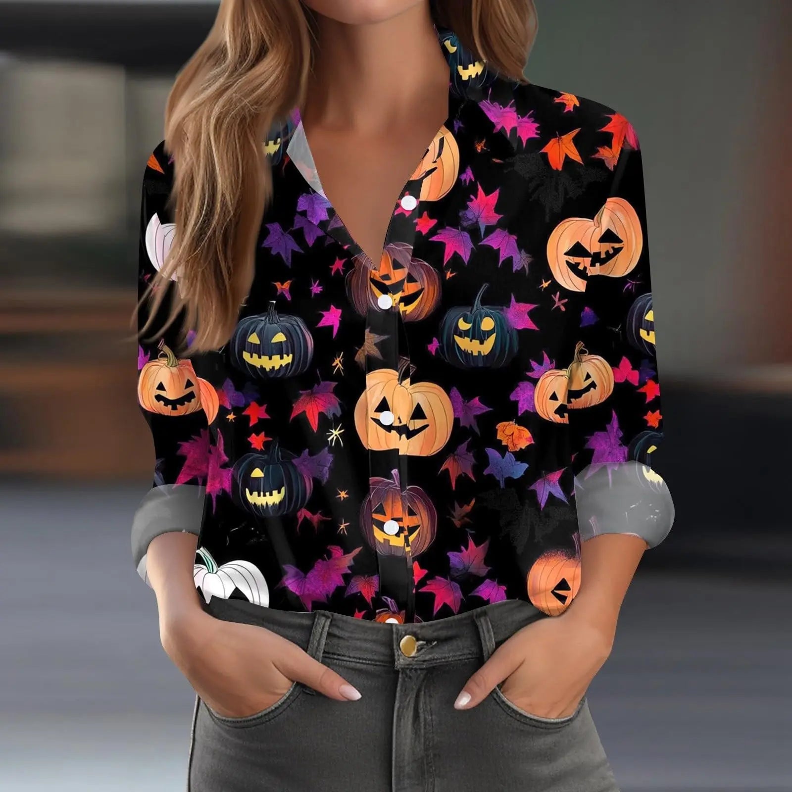 Halloween Pumpkin Bat 3D Print Shirt Women