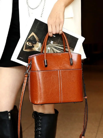 Genuine Leather Crossbody Bucket Bag