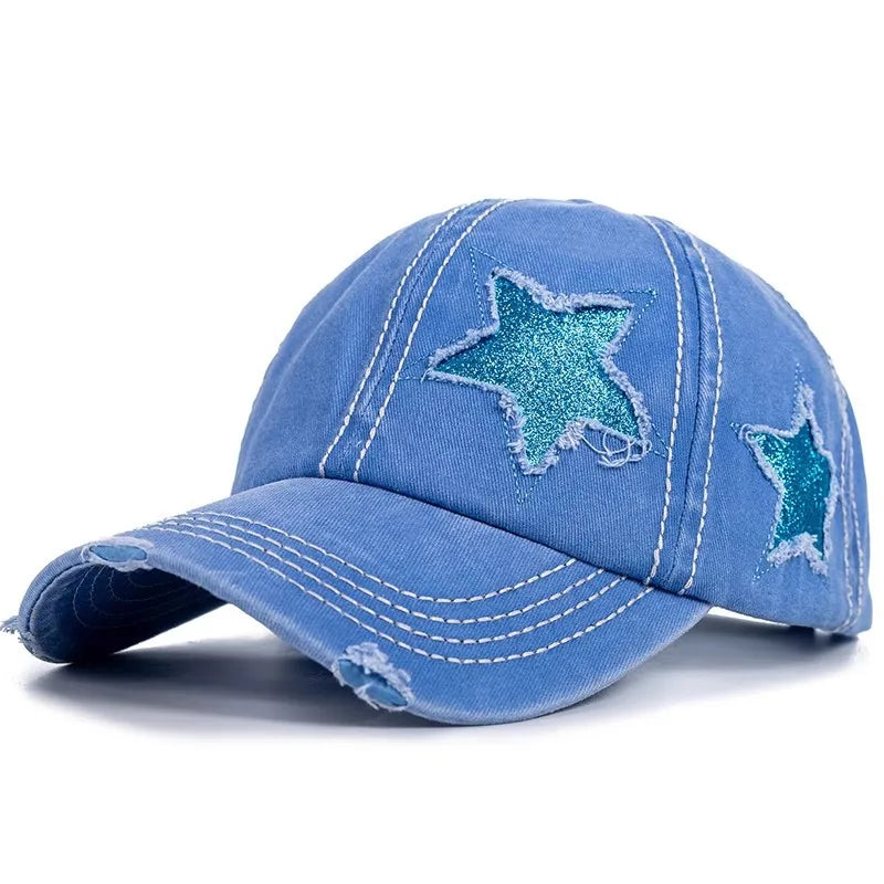 Retro Star Washed Denim Baseball Cap Y2K