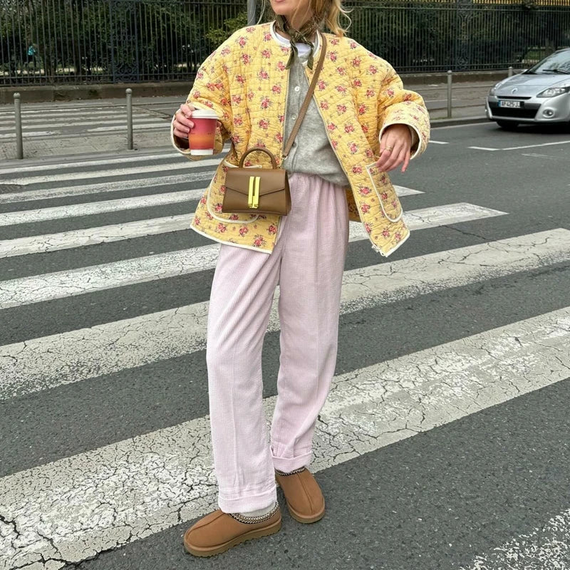 Spring Autumn Floral Print Zip Jacket Women