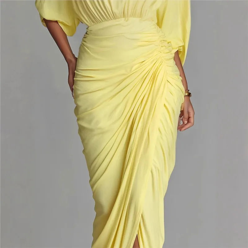 Yellow Backless Half Sleeve Maxi Dress Women