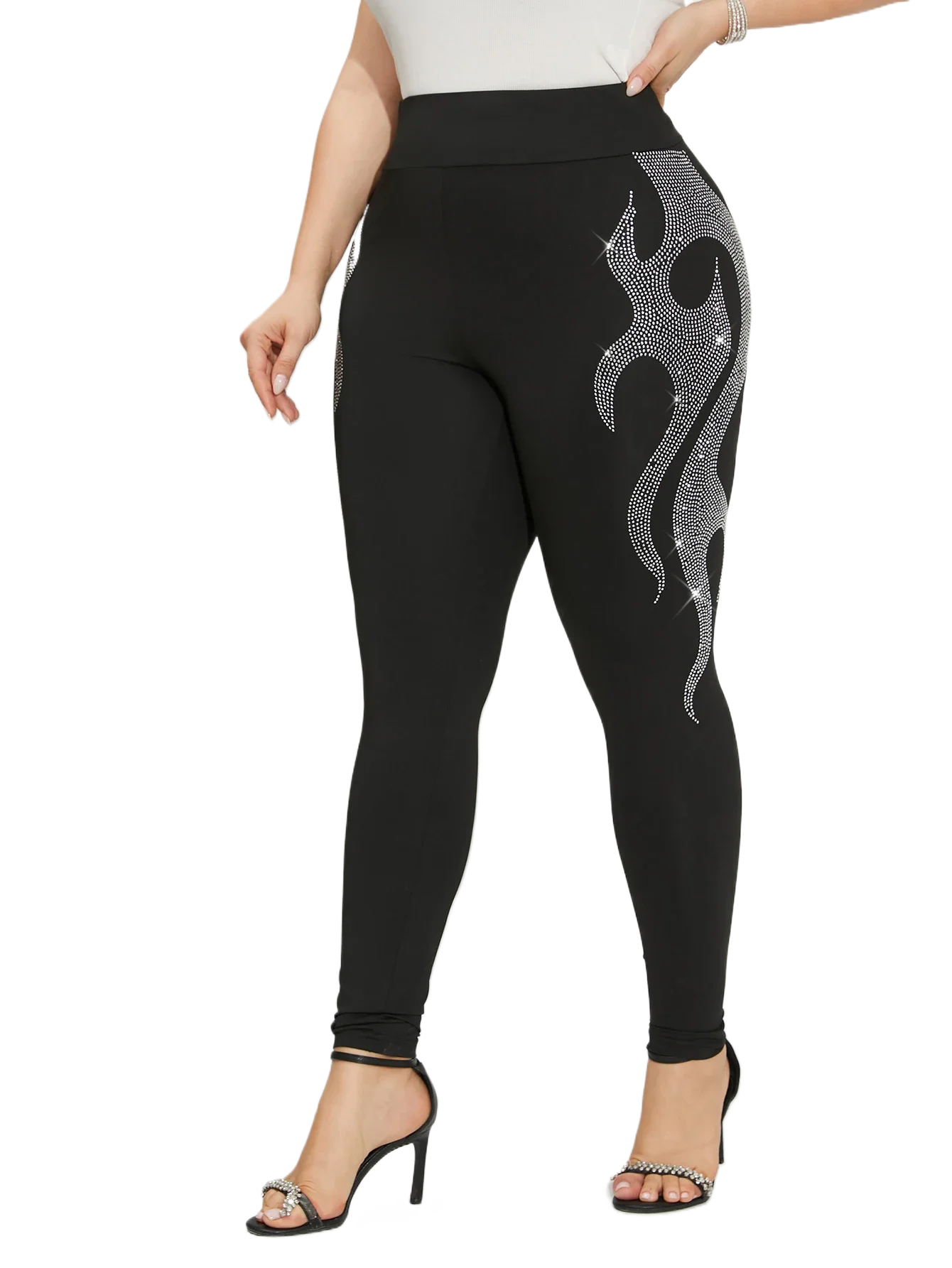 Plus Size Rhinestone Flame Leggings