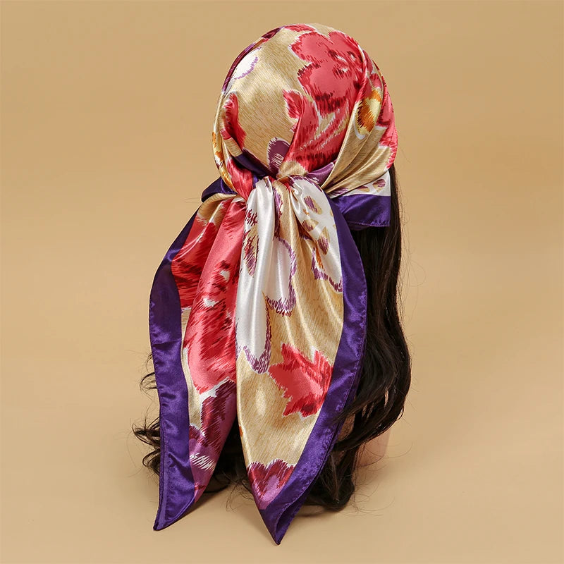 Satin Square Hijab Elegant Silk Neckerchief