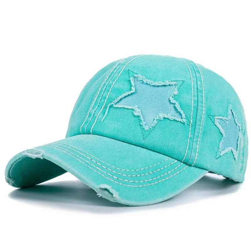 Retro Star Washed Denim Baseball Cap Y2K