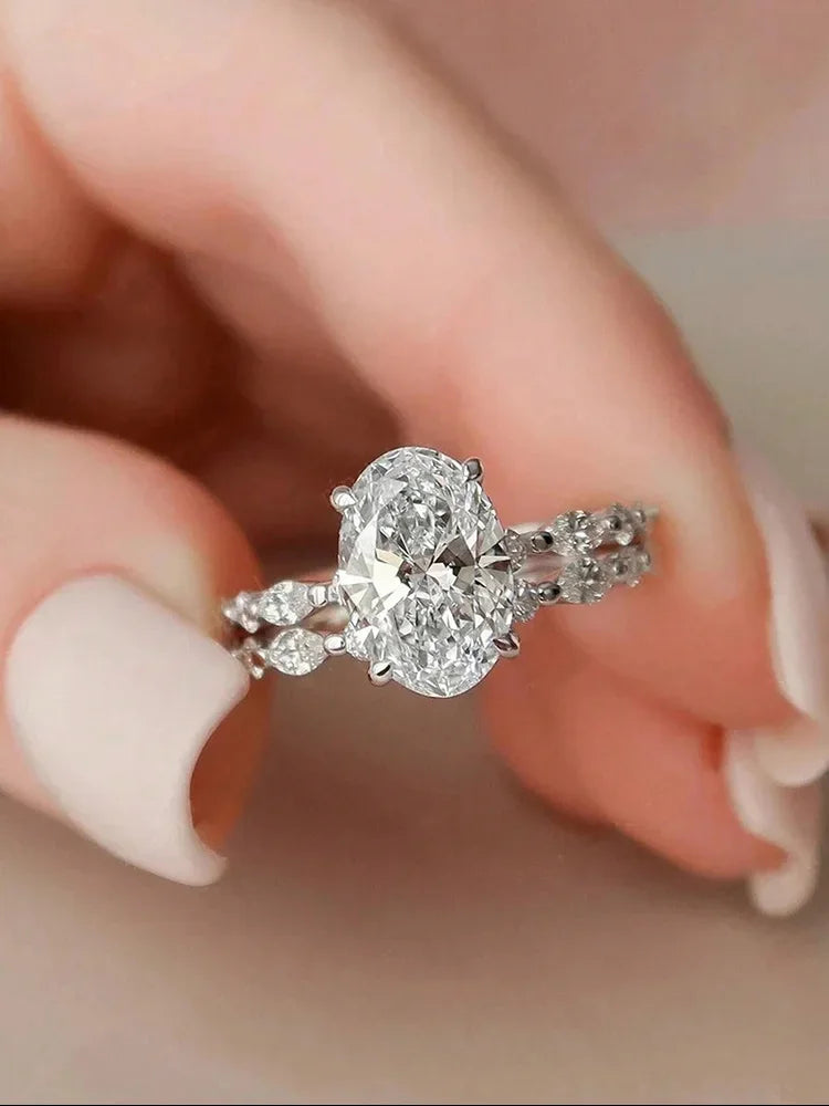 Sterling Silver Oval Marquise Stackable Rings Set