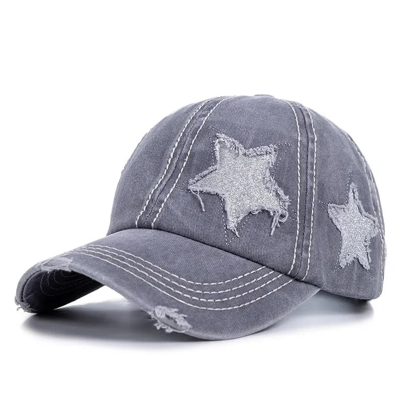 Retro Star Washed Denim Baseball Cap Y2K