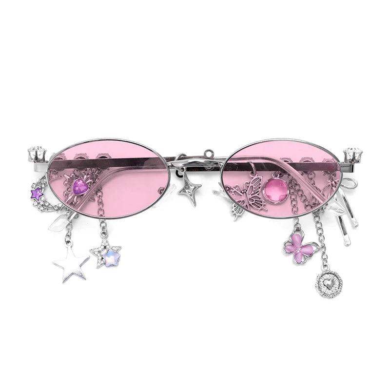 Oval Frame Tassel Charm Anti-Blu-Ray Glasses