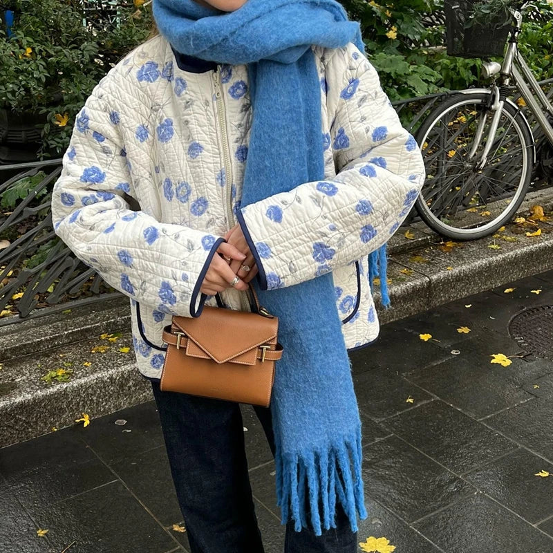 Spring Autumn Floral Print Zip Jacket Women