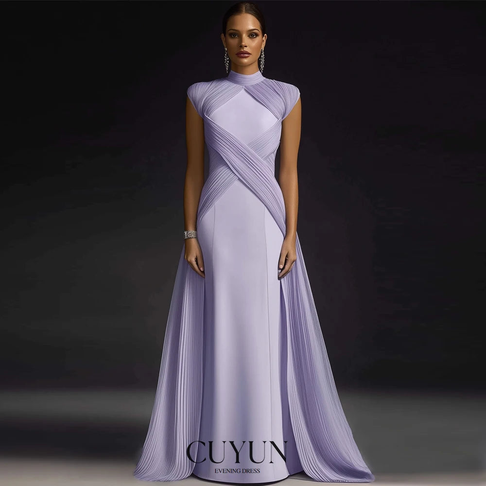 Lavender High Collar Luxury Evening Gown Women