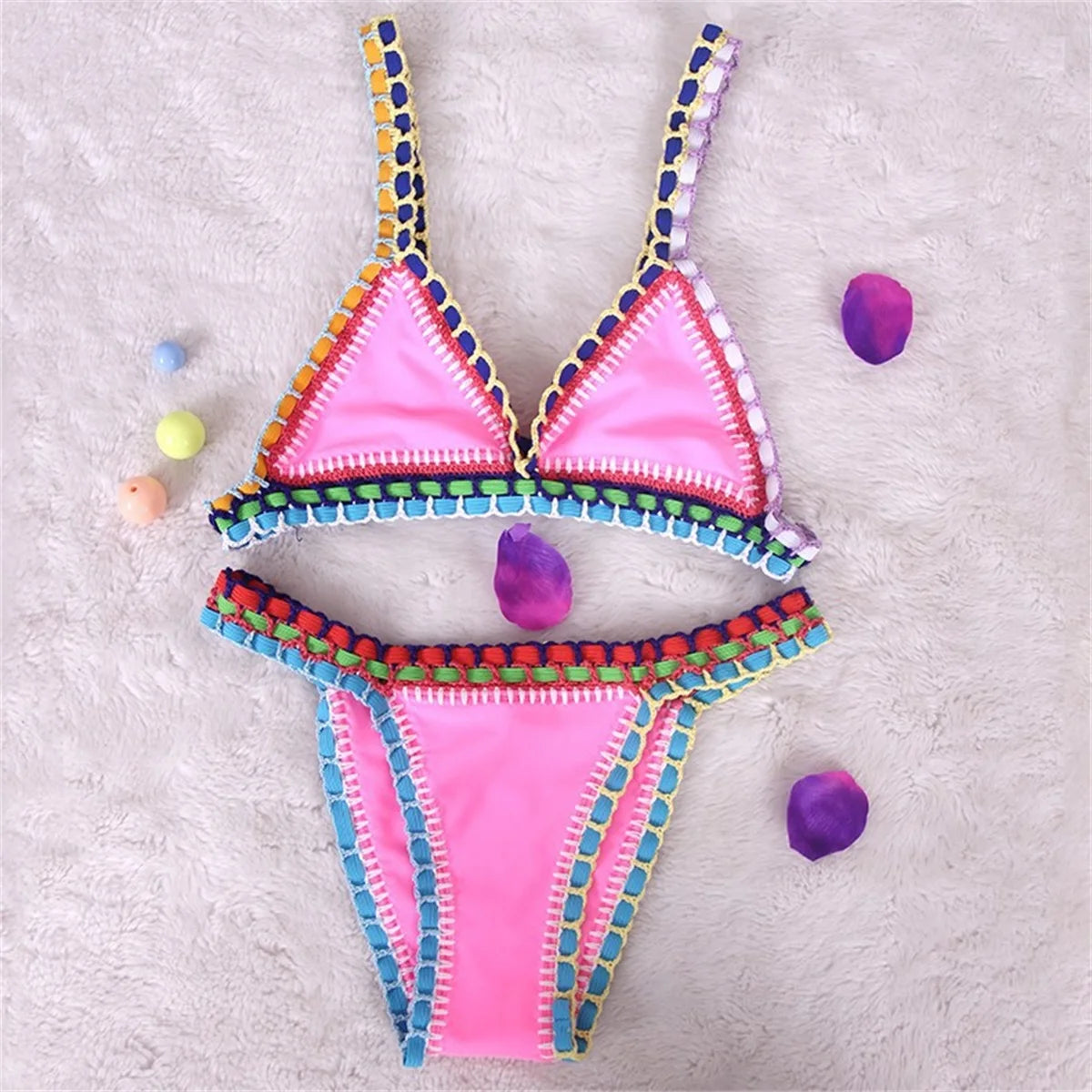 Pink Crochet Micro Bikini Set Women
