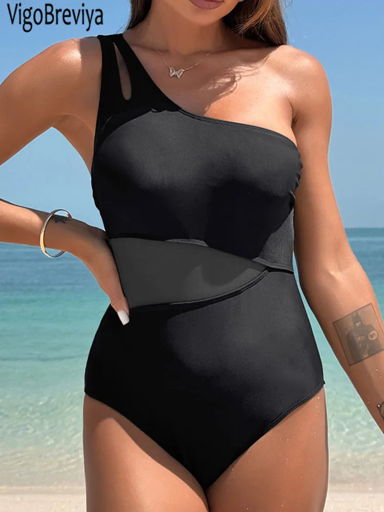 Mesh Patchwork Push-Up One Piece Swimsuit