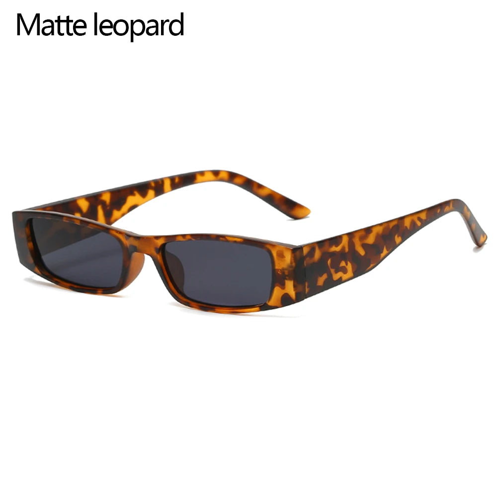 Retro Narrow Rectangle Leopard Frame Sunglasses