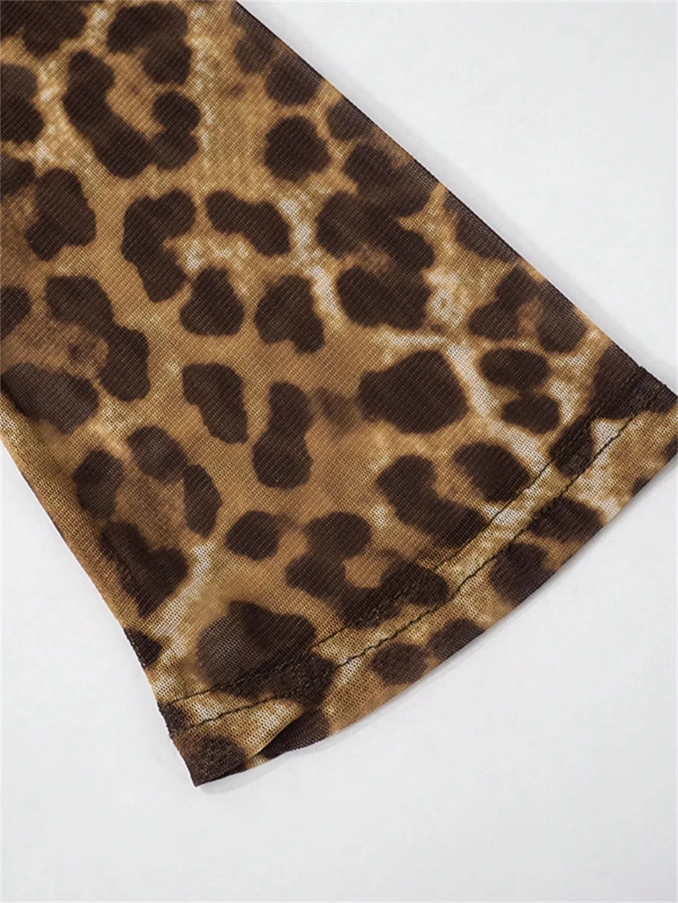 Leopard Mesh Backless Long Sleeve Romper