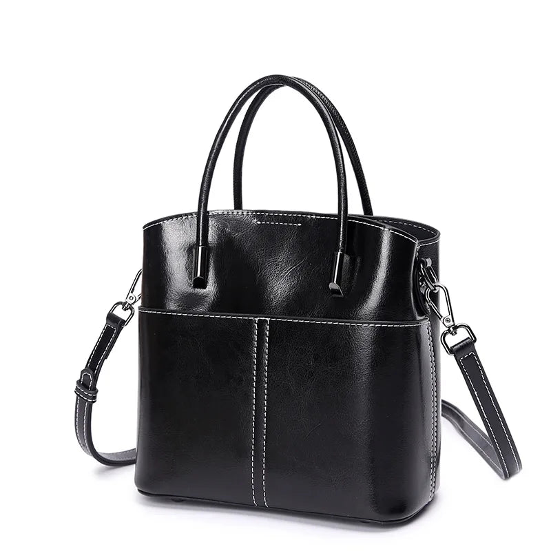 Genuine Leather Crossbody Bucket Bag
