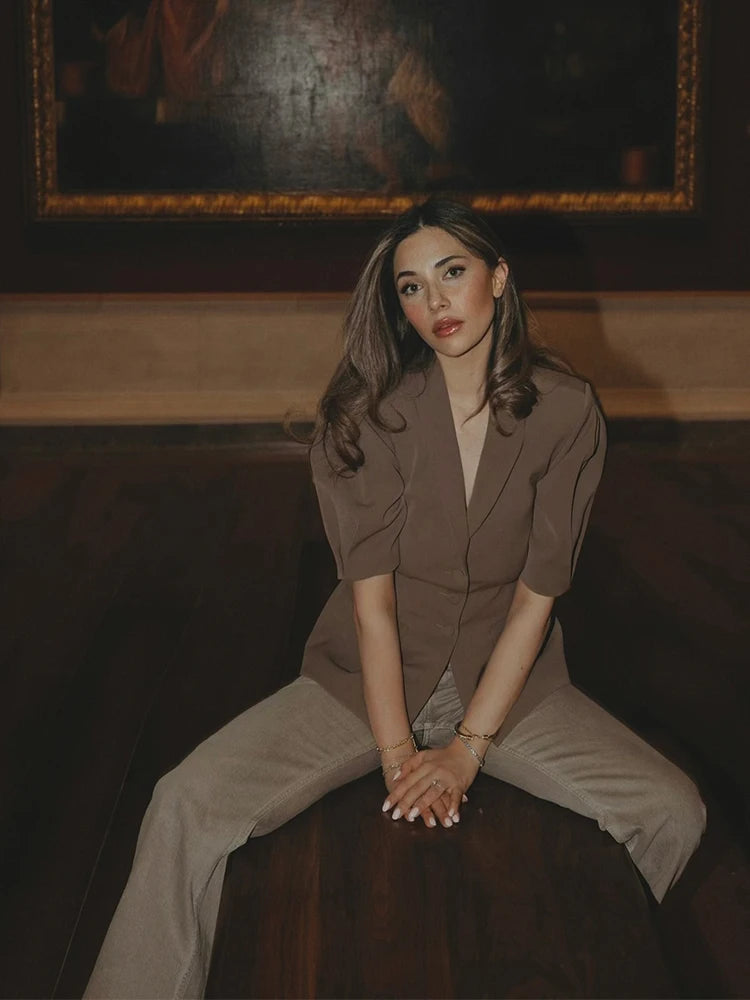 Doll Collar Short Sleeve Blazer Women