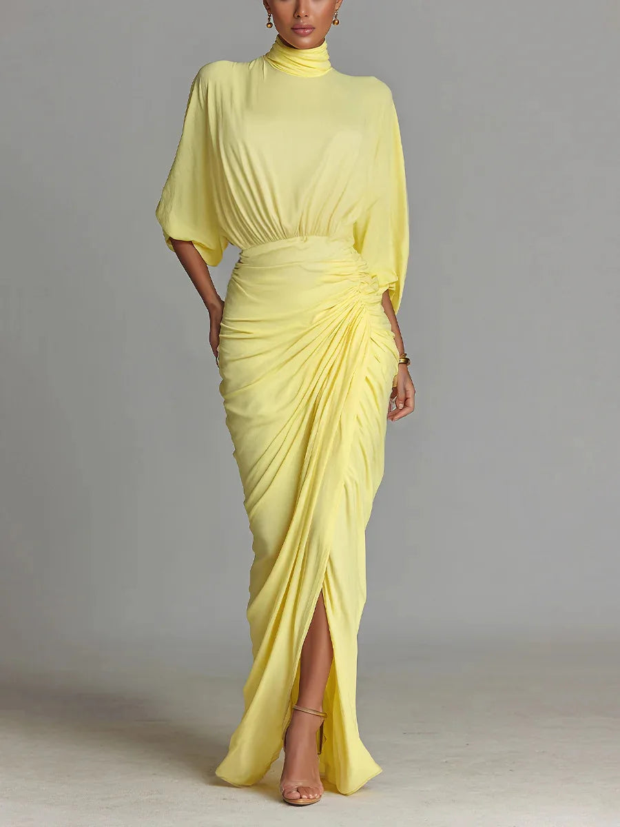 Yellow Backless Half Sleeve Maxi Dress Women