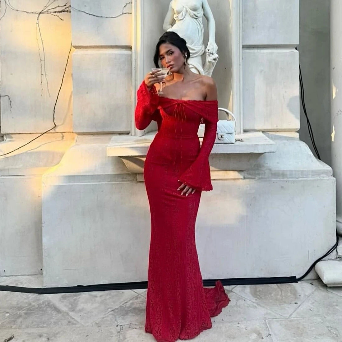 White Off-Shoulder Maxi Wedding Guest Dress