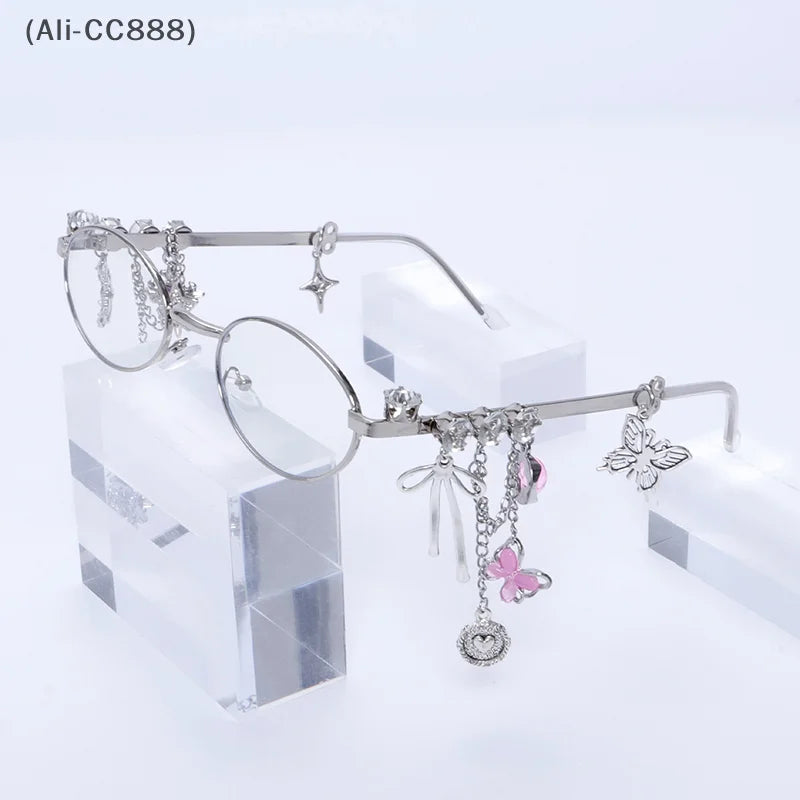 Oval Frame Tassel Charm Anti-Blu-Ray Glasses