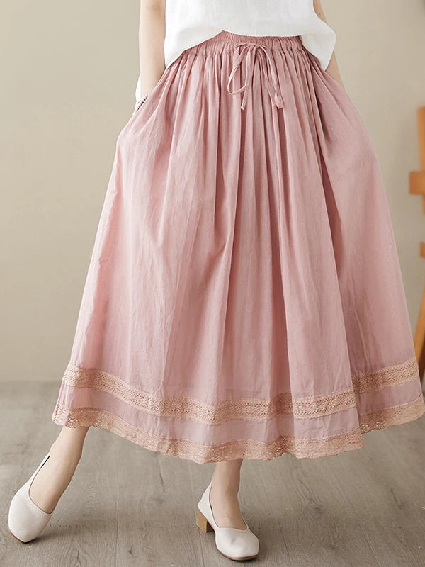 Double Layer Cotton Linen A-Line Skirt