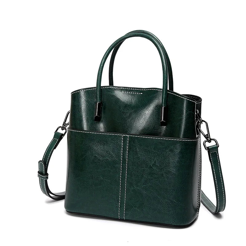 Genuine Leather Crossbody Bucket Bag