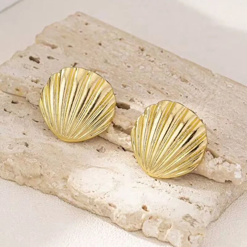 Exaggerated Ocean Shell Texture Stud Earrings