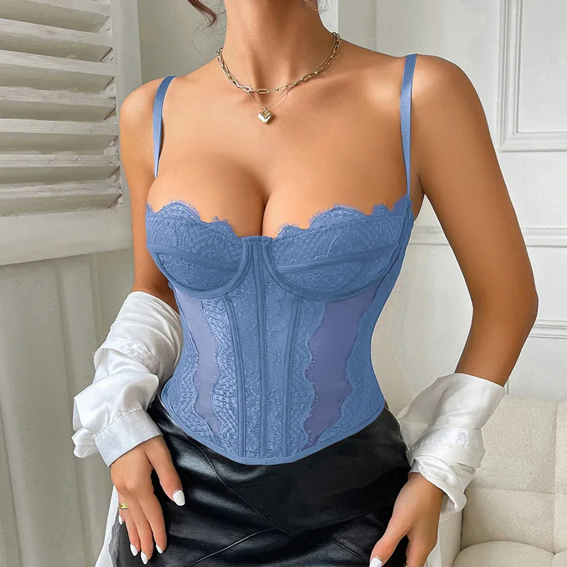 Lace Bustier Spaghetti Strap See-Through Camisole Women