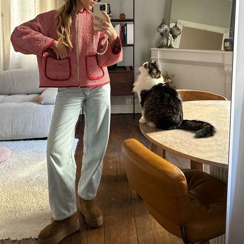 Spring Autumn Floral Print Zip Jacket Women