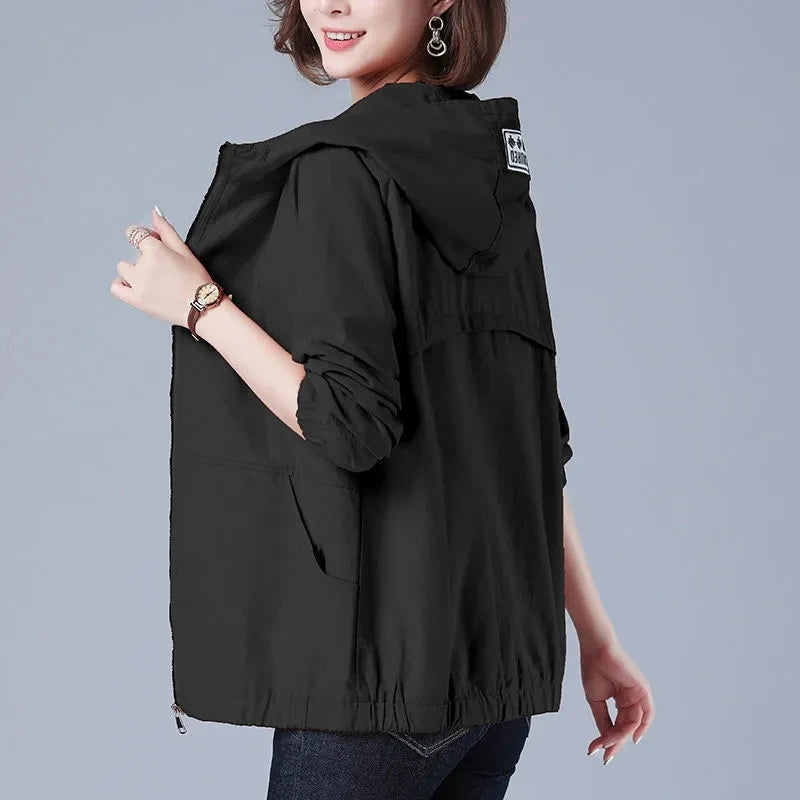 Casual Long Sleeve Hooded Windbreaker Women