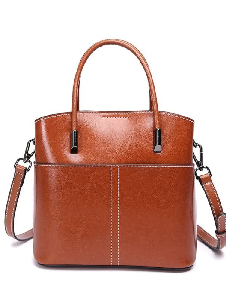 Genuine Leather Crossbody Bucket Bag