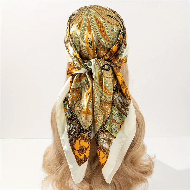 Satin Square Hijab Elegant Silk Neckerchief