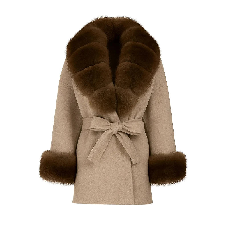 Double-Breasted Cropped Trench Coat Faux Fur