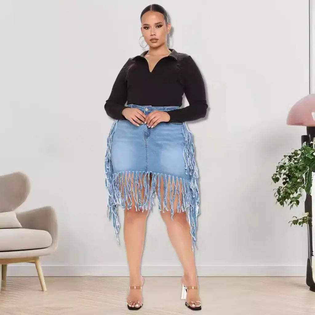 Large Tassel Denim Skirt Women