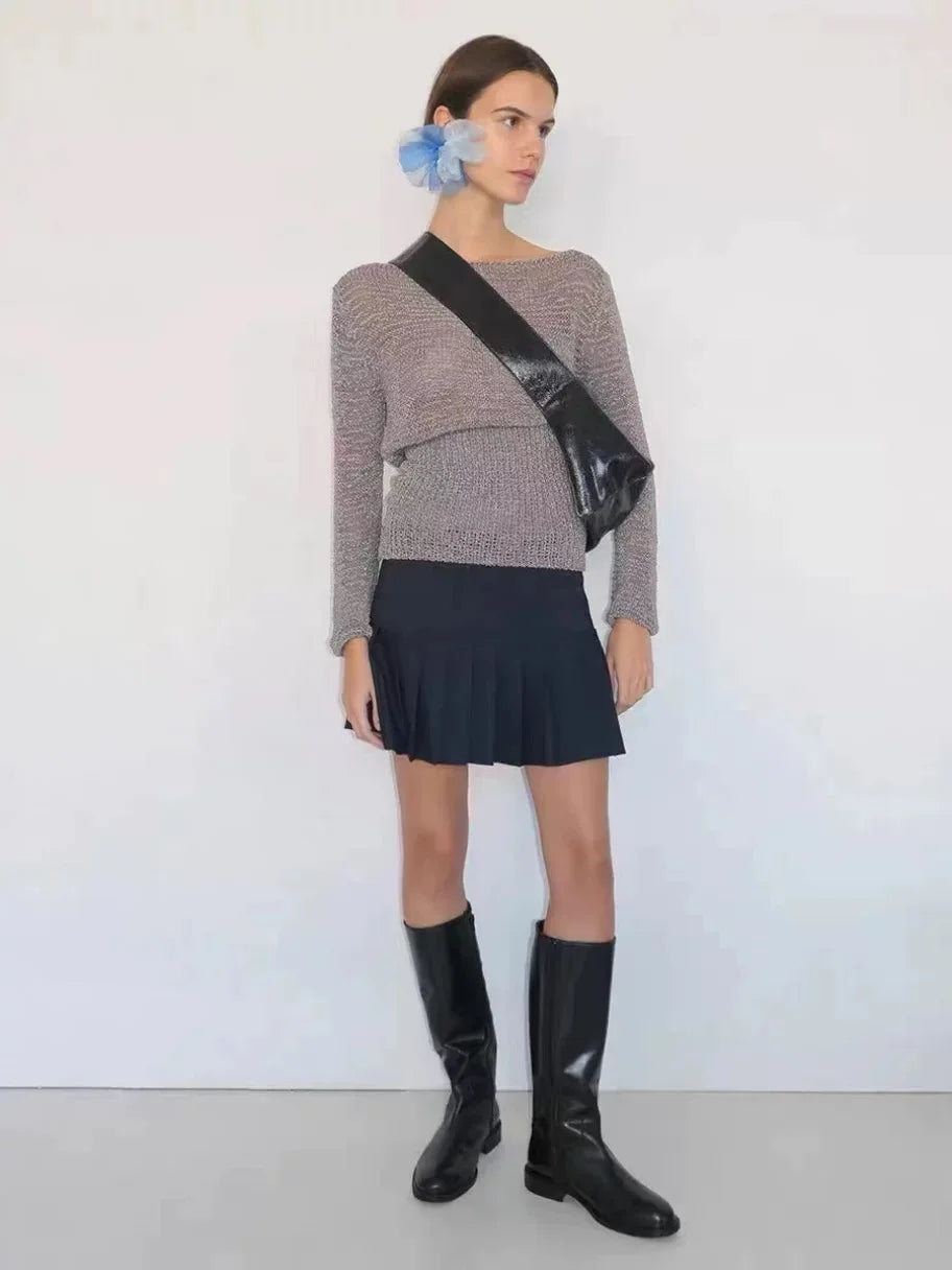 Navy Mini Low-Waist Pleated Skirt