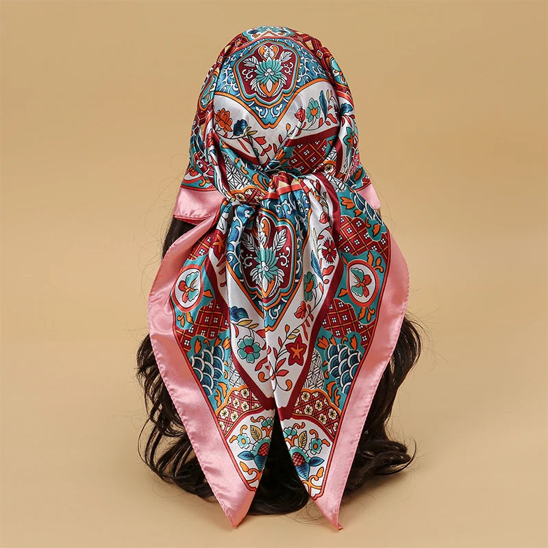 Satin Square Hijab Elegant Silk Neckerchief