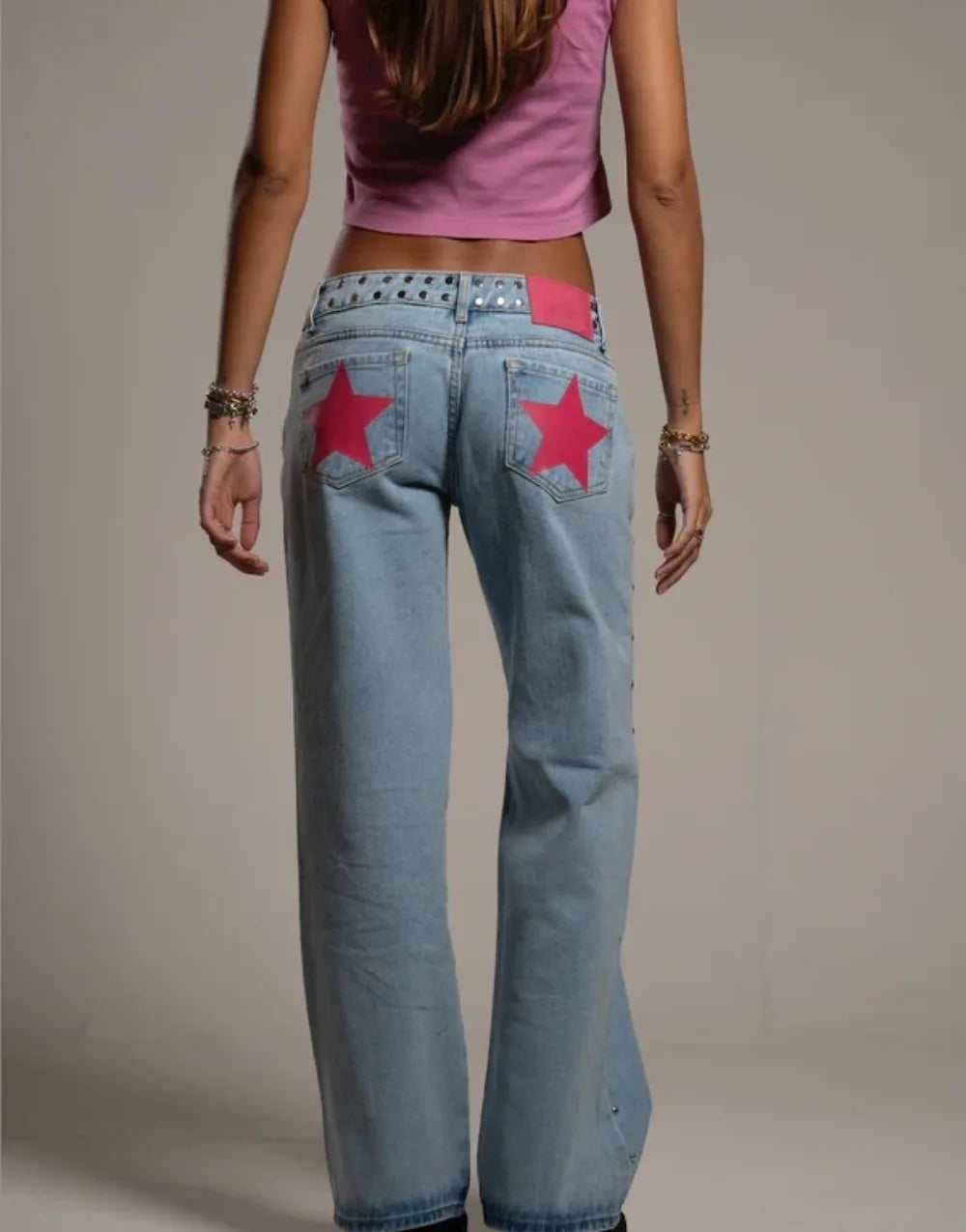 Vintage Star Print High Waist Jeans Women