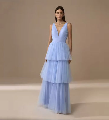 Sky Blue A-Line Spaghetti Strap Bridesmaid Dress