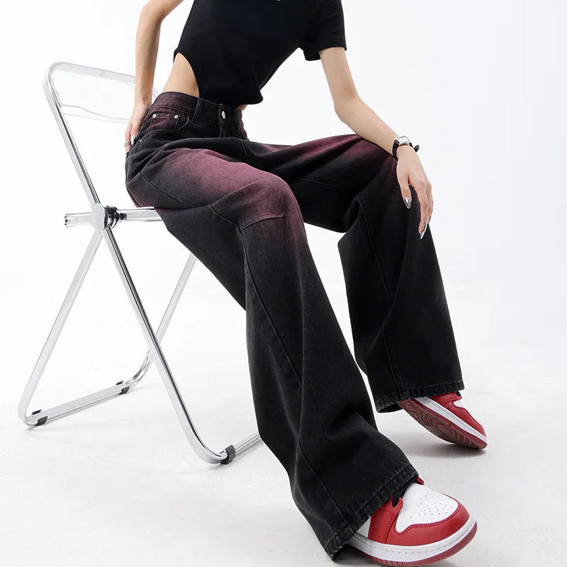 Graffiti Wash Retro Wide Leg Jeans Women